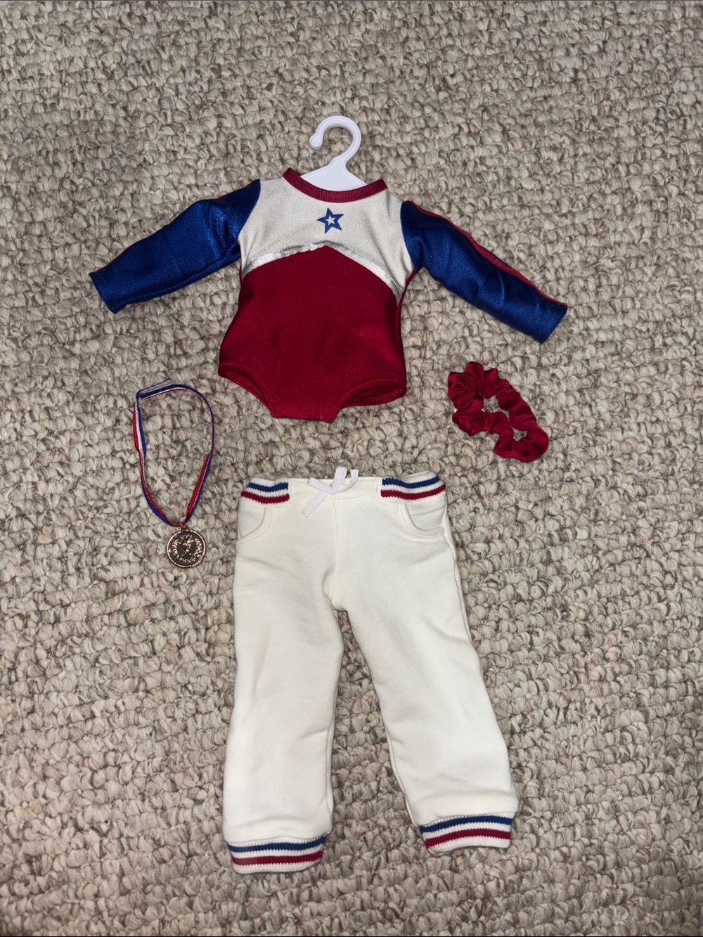 American Girl Red, Blue & White Gymnastics Outfit with Medal